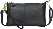 Genuine Leather 3 in 1 Cross body Shoulder Slim Purse w/ Organizer Small Black