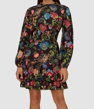 Adrianna by Adrianna Papell Women's Black Floral Ruffled Fit&Flare Dress Size: 6