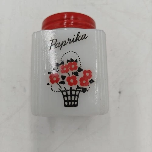 Vintage Tipp Milk glass Spice Shaker Basket Of Flowers Design Paprika - Rare EUC