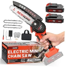 Mini Cordless Chainsaw Kit, Upgraded 6" One-Hand Handheld 6in-2 batteries 1