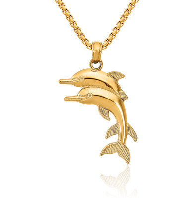 Delfin-Halskette 14 Karat massiv Gelbgold