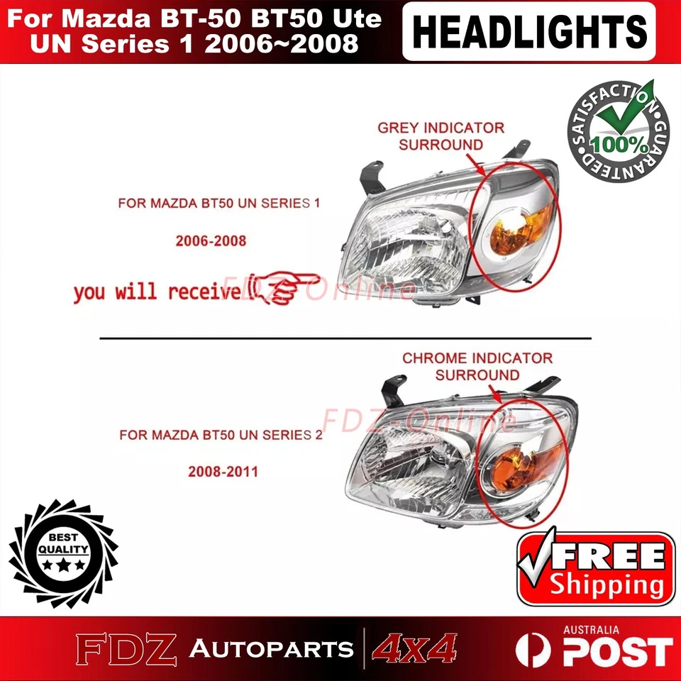 Pair Front Lamps Head Light For Mazda BT-50 BT50 Ute UN Series 1 2006~2008 LH+RH - image 2 of 4