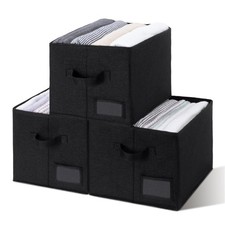 Storage Baskets for Shelves Fabric Bins Black Extra Large 3-Pack Closet