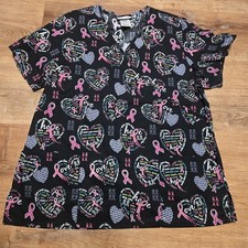 Scrubstar Hearts Breast Cancer Awareness Ribbon Black Pink Gray Large Scrub Top