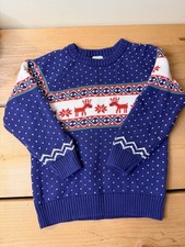 HANNA ANDERSSON HOLIDAY FAIR ISLE SWEATER DEAR DEER BLUE 110 / 5 COTTON EUC