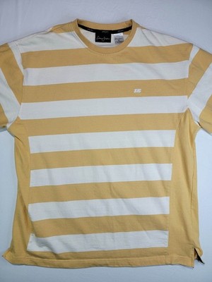 Sean John Collection Mens XL Yellow White Striped T-Shirt Short Sleeve Logo...