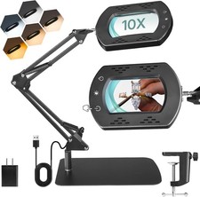 10X Square Magnifying Glass with Light and Stand, 2-In-1 LED Lighted Desk Lamp