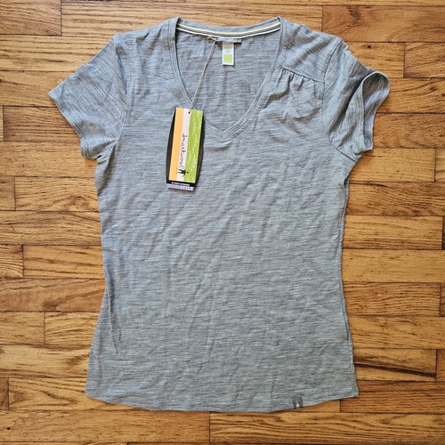 NUEVO CON ETIQUETAS Camisa Smartwool Manga Corta Cuello en V Lana Merino Para Mujer Talla M Gris Estilo Deportivo