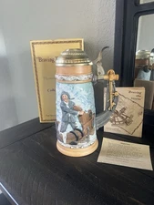 BEER STEIN MUG TANKARD NORMAN ROCKWELL BRAVING THE STORM SAILOR SEXTANT HANDLE