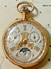 Vintage 18K Solid Gold Moon Phase Calendar Pocket Watch In Working Order