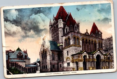 Postcard MA Boston Trinity curch clouds 1915