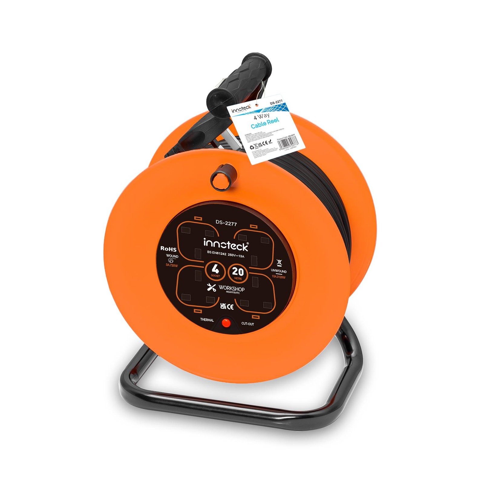 Innoteck 4 Way 20M 13A Cable Reel
