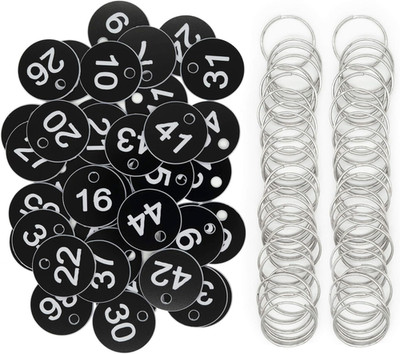 Plastic ID Number Key Tags with Rings 1-200 Numbered Black Set of 200