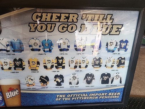 Maillot miroir encadré bleu 28"X42" PITTSBURGH PENGUINS Labatt's histoire MAN CAVE - Photo 5/6