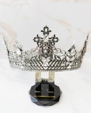 Silver Lion King Crown Clear Crystal Cross Medieval Royal Cosplay Wedding Prom