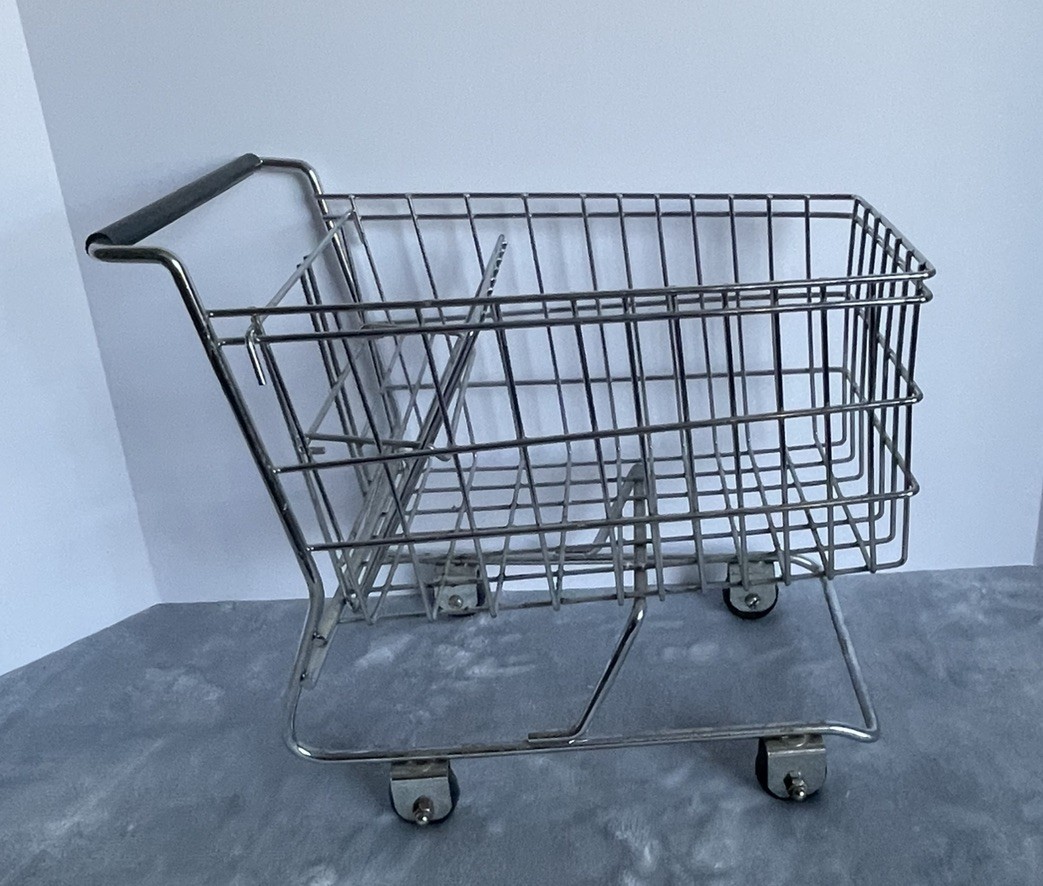 VTG Mini Chrome Metal Shopping Cart Doll Size Toy Pretend Play Toddler Grocery