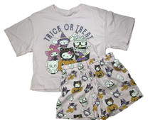HELLO KITTY HALLOWEEN SLEEPWEAR Junior's XS PAJAMA SET pink SHORTS and TOP