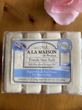 A La Maison Soap French Milled Set 4 Bars Fresh Sea Salt Shea Butter Argon Oil