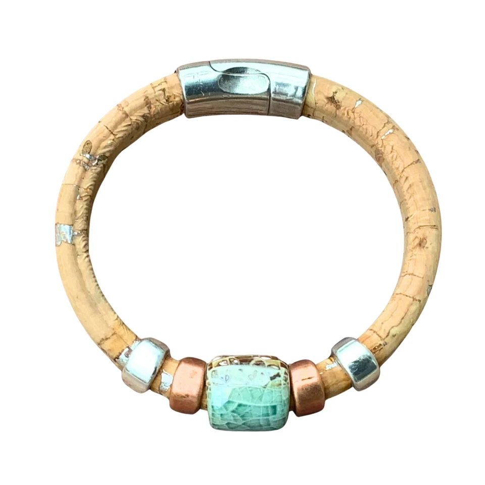 Artisan Cork on Leather Mixed Metals Ceramic Bracelet - Image 4 of 4