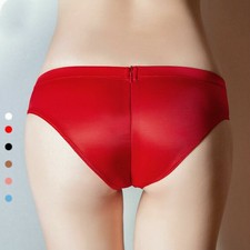 Women Zip Open Crotch Panties See Through Briefs Shiny Glossy Underwear Lingerie