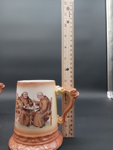 Antique Gold Medal St. Louis Owen Minerva Friar Monk 12" Pitcher Set 3 Tankards - Picture 15 of 15
