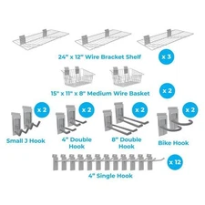 CROWNWALL 25-Piece Slatwall Baskets Shelves Hooks Accessory Kit Gray