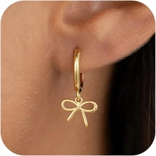 Gold Earrings for Women Girls - Gold Bow Earrings for Women Jewelry Huggie Hoop