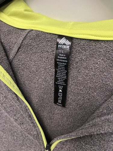 RBX Youths Unisex Grande Gris Sudadera con Capucha Cremallera con Forro Amarillo Fluorescente - Imagen 2 de 4