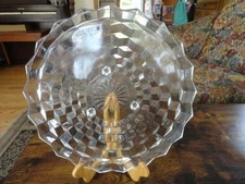 VTG Fostoria 12-3/8" Clear Glass Cube Pattern Footed Cake Plate Serving Platter