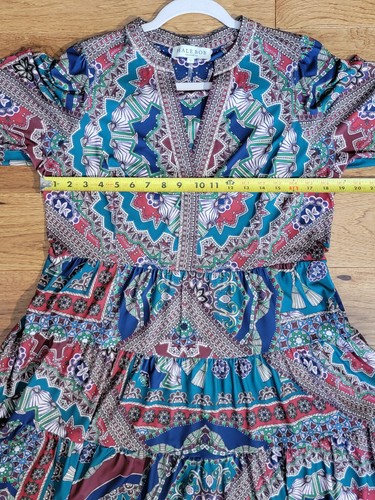 Hale Bob Kleid Damen Gr. Large Boho Jersey Langarm Stufen Schlitz V-Ausschnitt - Bild 7 von 8