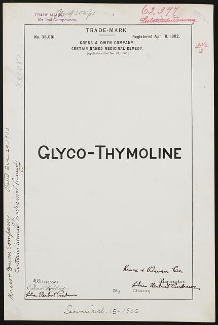 Kress Owen Company Glyco-Thymoline brand Certain Named Medicinal