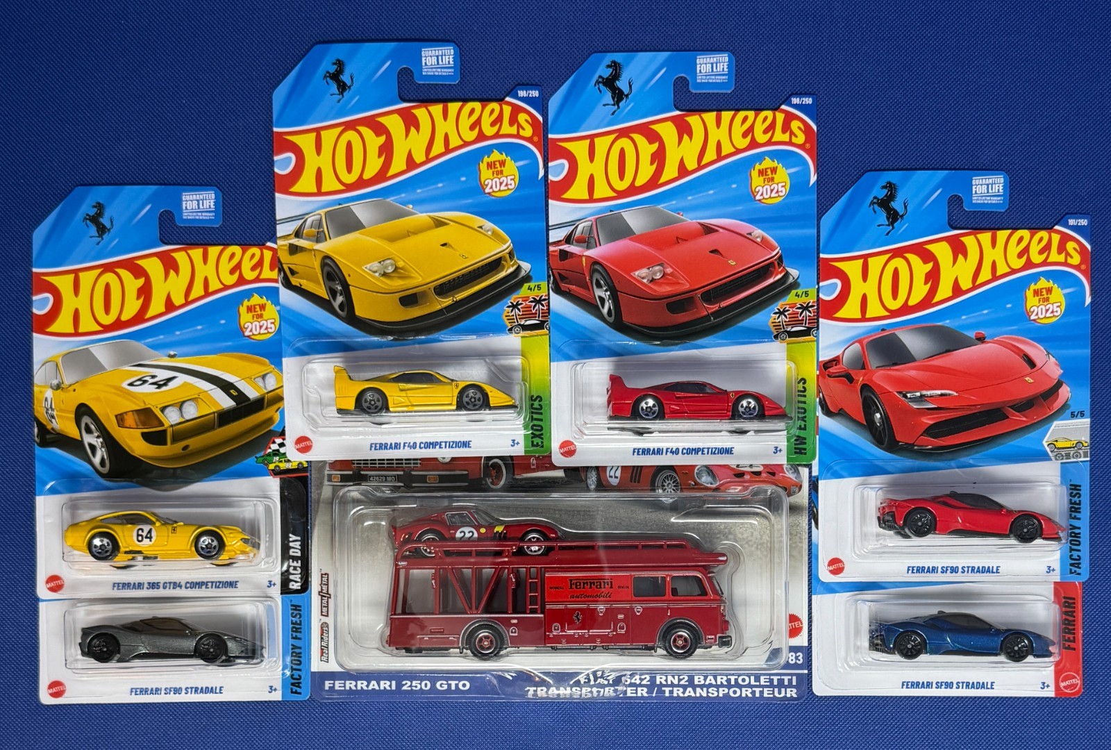 Hot Wheels Ferrari 250 GTO Team Transport + F40 + SF90 +365GTB4 LOT OF 7