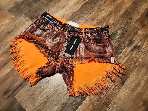 One Teaspoon NWT Lacquered Bonitas Low Waist Denim Shorts in Orange Laq Size 23 - Picture 3 of 11