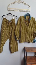 Artisan Print Two Piece Set Oversized Button-Up Shirt  Parachute Pants One Size