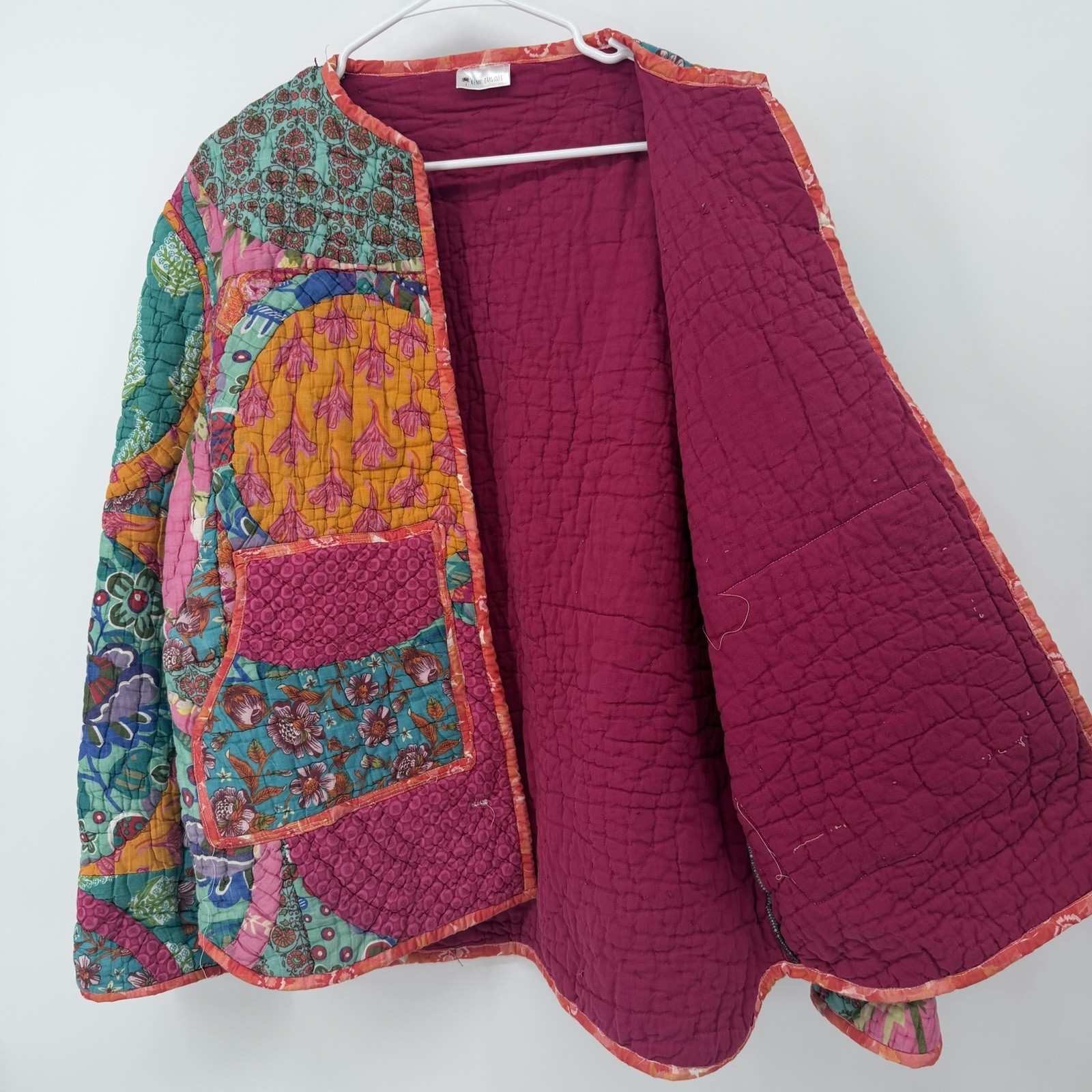 Pink Handmade Quilted Patchwork Jacket Womens Lar… - image 3