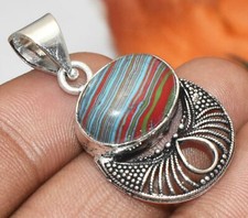 Rainbow Calsilica Gemstone Pendant 925 Silver Plated U311-D222
