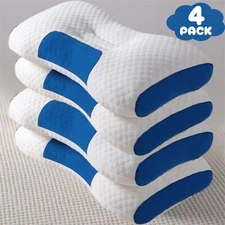4PK Ergonomic Orthopedic Contour Knitted Massage Pillow Sleep Neck Pain Blue