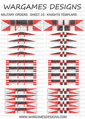 Knights Rampant Roster Sheet 28mm Knights Templars Flags - Sheet 16 - Lion Rampant, FOG, DBA, Hail ...