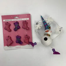 Snowman Juggling Snowflakes & 6 Mini Stocking Christmas Ornaments Holiday Tree