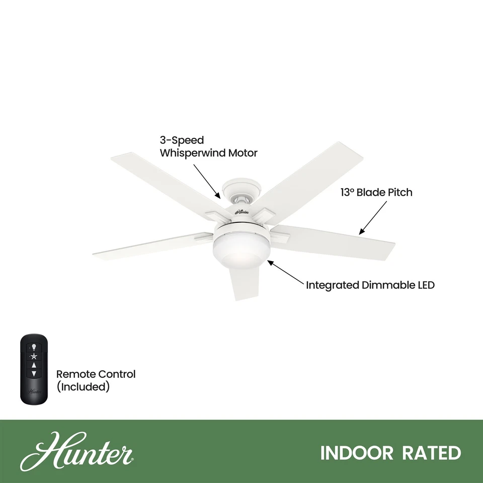 Hunter Fan 52 in Casual Matte White Indoor Ceiling Fan with Light Kit and Remote - Image 3 of 4