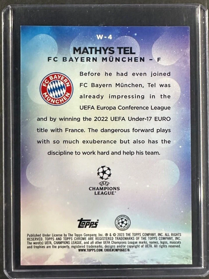 2022-23 Topps Chrome UEFA Club Competitions Wonderkids #W-4 Mathys Tel - Image 2 of 2