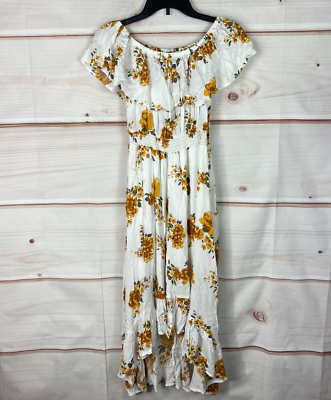 New Look Dress Womens S White Floral Off The Shoulder Midi Hi Low Elastic  Waist | eBay