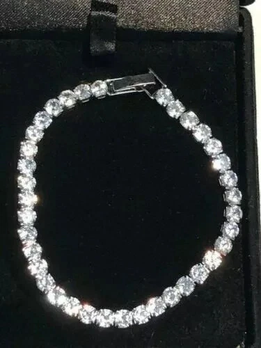 VALENTINO Bracciale Donna 7 Ct Tondo VVS1 Moissanite Tennis 7" Placcato Oro Bianco 14k