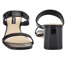 Nine West Women's Galvin Block Heel Dress Sandals, Black Patent, Size 9.