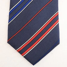 Vtg Leonce Rosalie Tie Mens 57 in Silk Navy Blue Red White Diagonal Stripe Wide
