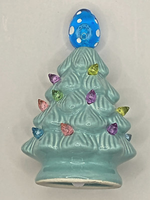 MINI VINTAGE STYLE RETRO CERAMIC LED LIT BLUE 5.25'' EASTER EGG TOPPED TREE
