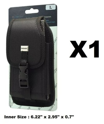 (LARGE) VERTICAL RUGGED CELL PHONE POUCH W/METAL CLIP, BELT LOOP + EXTRA CLIP