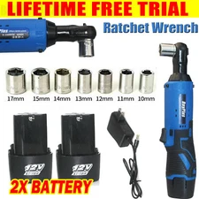 Electric Cordless Ratchet 3/8" Right Angle Wrench Impact Power Tool 2 Batteries