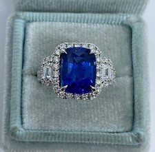 14K White Gold Plated In 3Ct Cushion Cut Simulated Sapphire Halo Engagement Ring