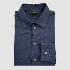 Emporio Armani Men Blue Cotton Micro-Houndstooth Long-Sleeve Sport Shirt Size M